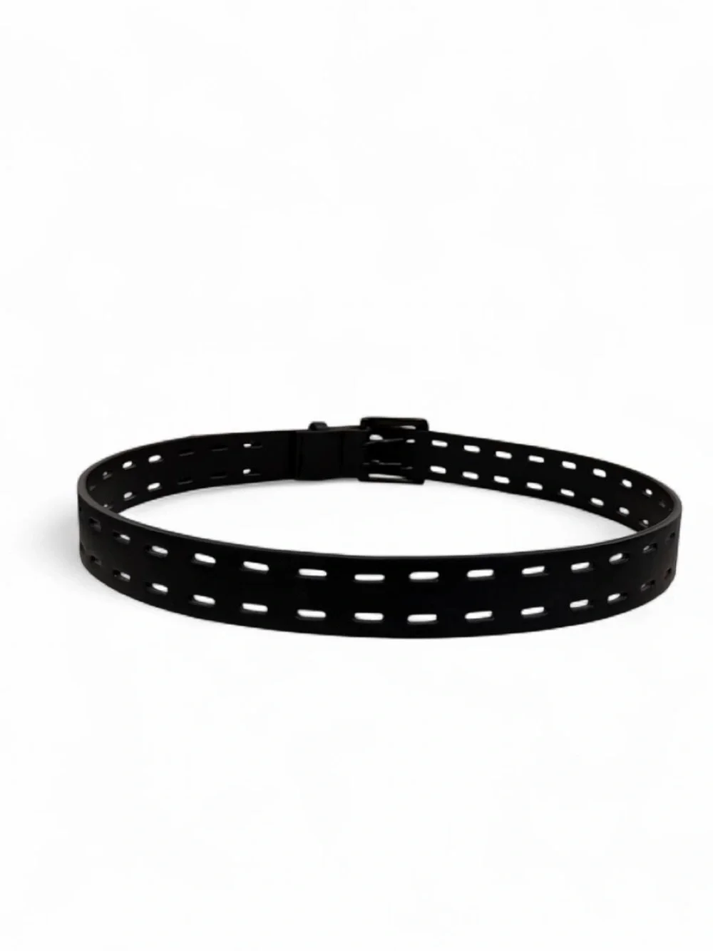 Black Perforated Utility Belt Matte Black Buckle Minimal Techwear Unisex